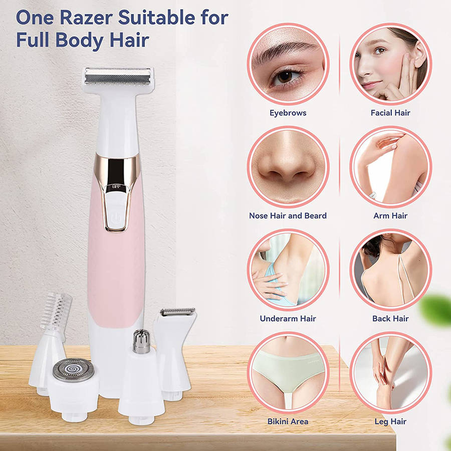 Portable 5 in 1 Wet/Dry Electric Shaver Razor for Face Nose Eyebrow Armpit