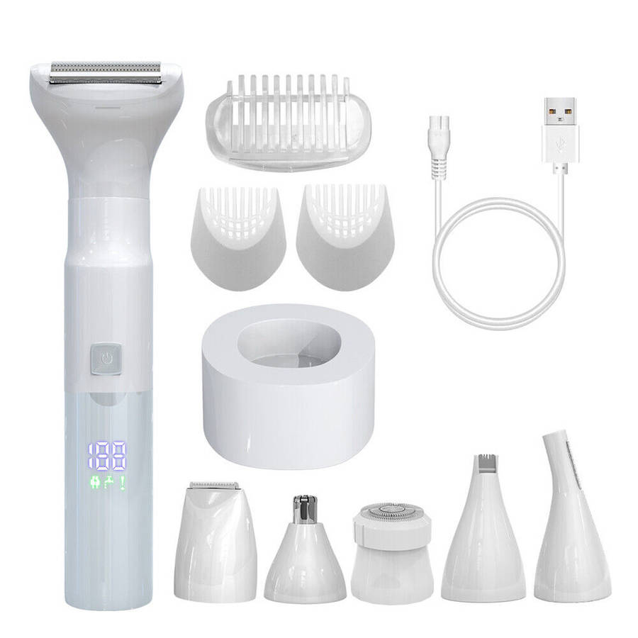Portable 6-in-1 Painless Women Electric Body Epilator Kit With LCD Display