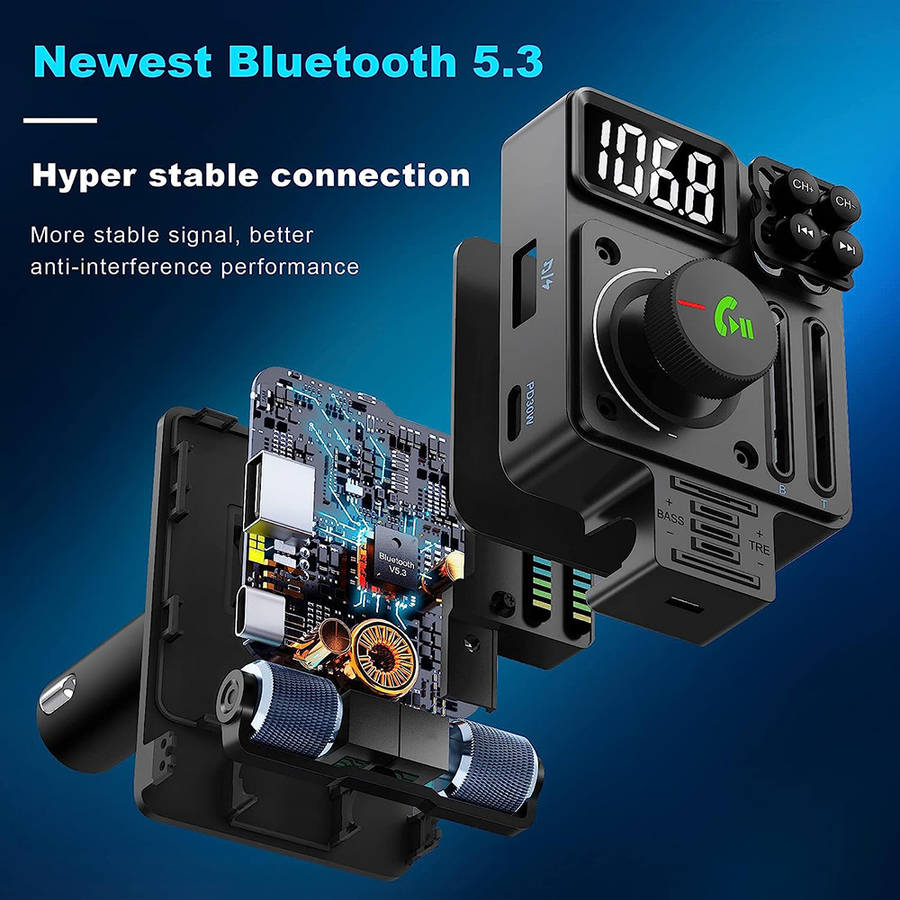 Wireless In-Car Bluetooth 5.3 FM Transmitter Radio Adapter