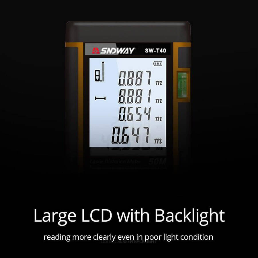 40M Digital Laser Distance Measuring Meter with Bubble Level & Backlit LCD