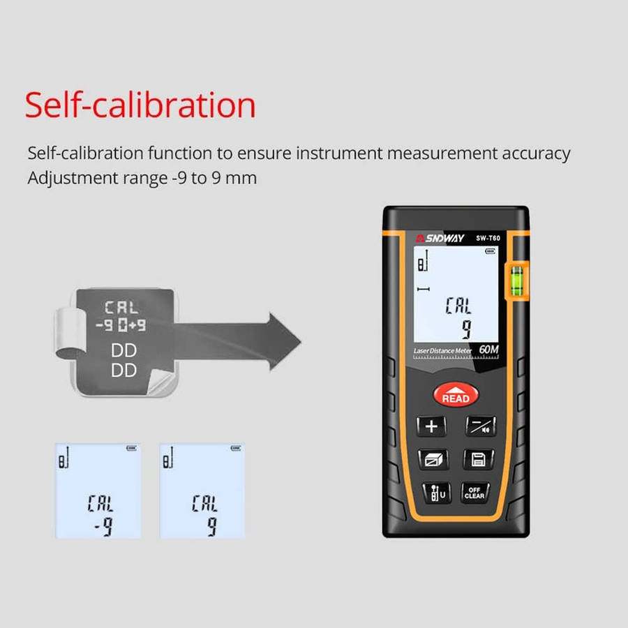 60M Digital Laser Distance Measuring Meter with Bubble Level & Backlit LCD