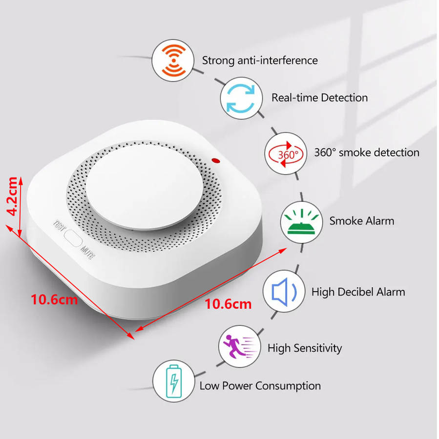 Portable 433MHz Wireless Fire Smoke Detector For Home Kitchen Security