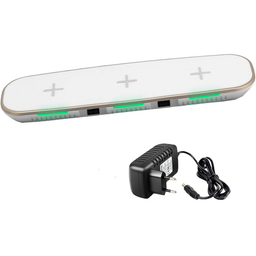 3 in 1 Qi Fast Wireless Charger Pad With 2 USB Ports-White