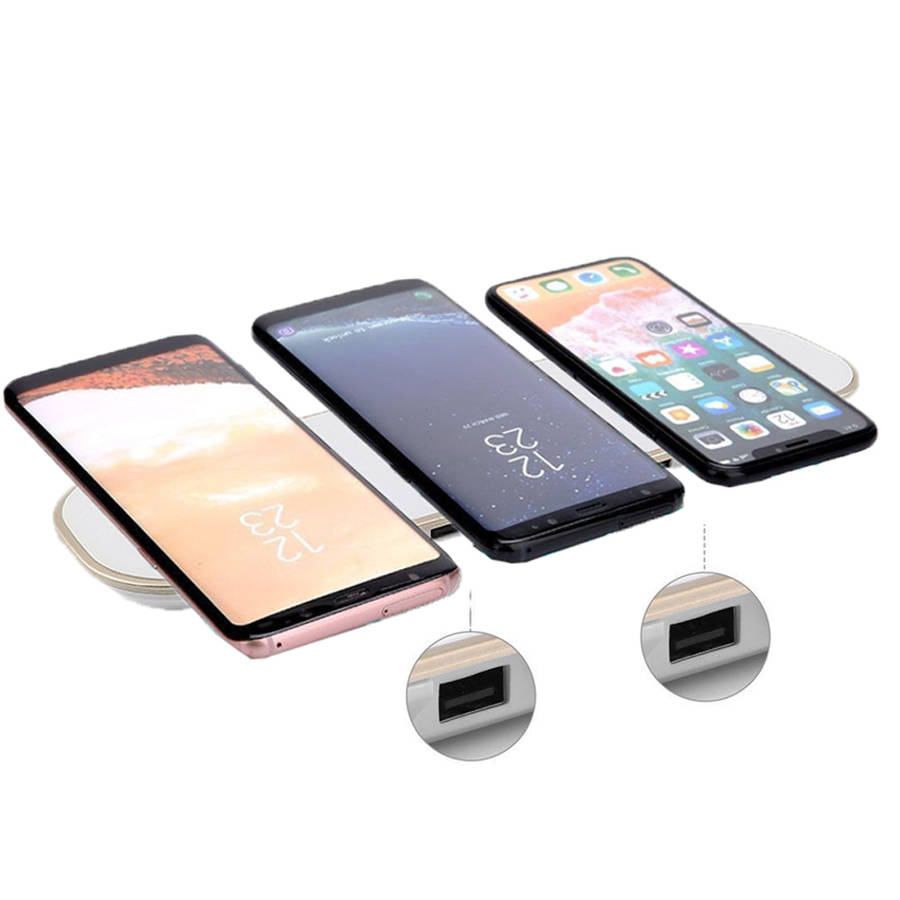 3 in 1 Qi Fast Wireless Charger Pad With 2 USB Ports-White