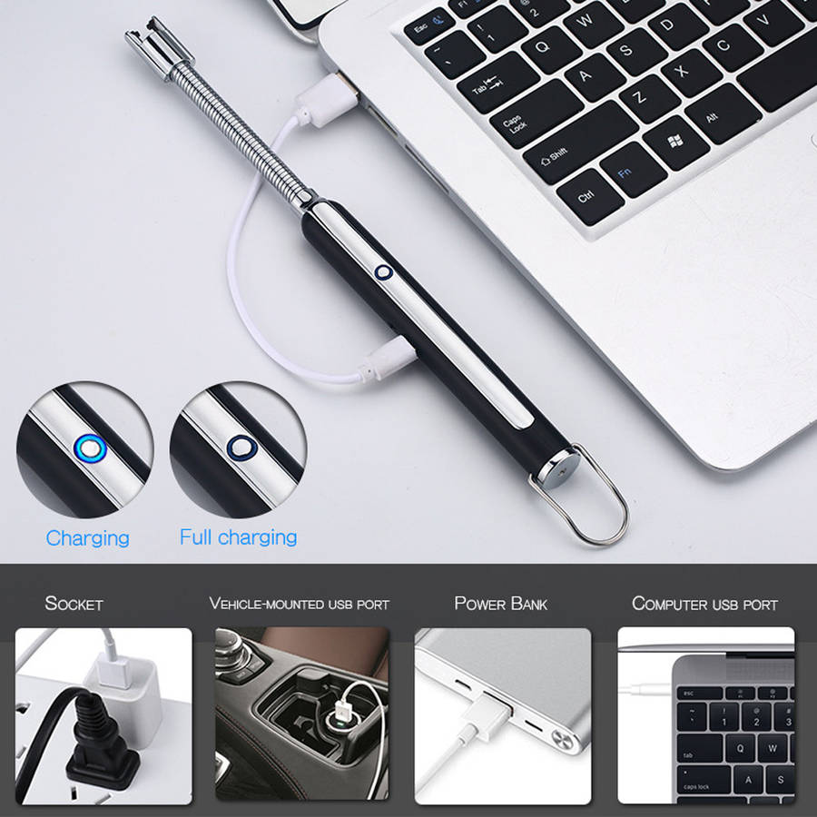 Outdoor BBQ Rechargeable Electric USB Pulsed Arc Lighter-Black