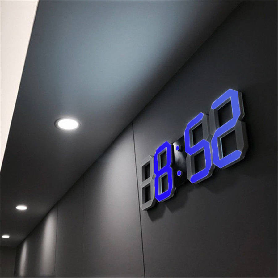 3D Modern Digital LED Table Desk Wall Alarm Clock-White&Blue