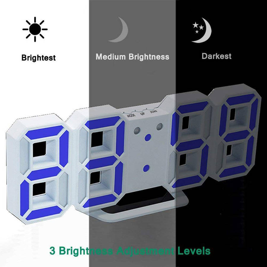 3D Modern Digital LED Table Desk Wall Alarm Clock-White&Blue