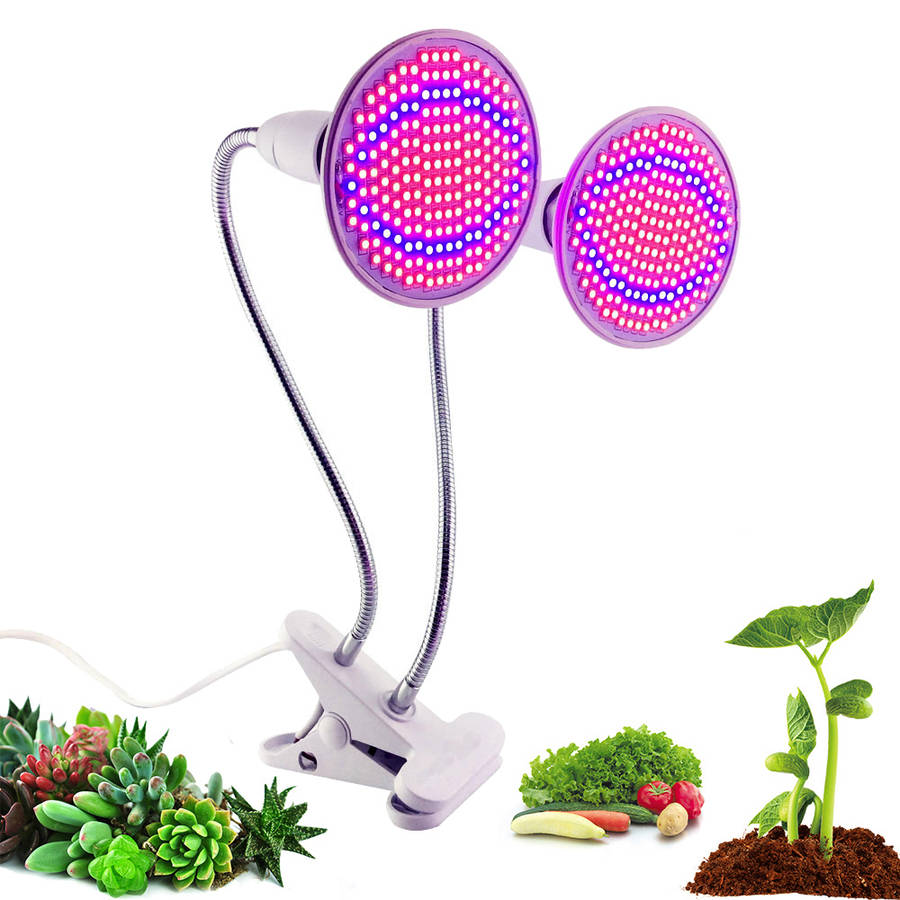 Dual Head 200 Led Plant Flower Grow Light Set with Desk Clip Holder