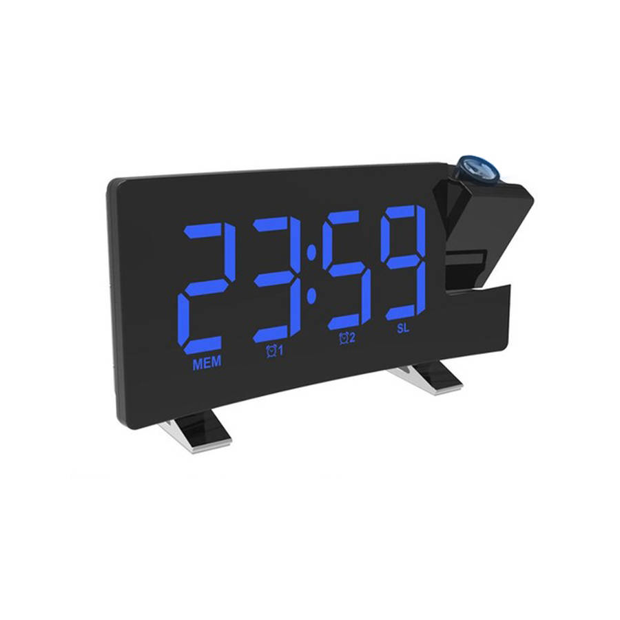 Digital Projector LED Display USB FM Radio Alarm Clock-Blue Light