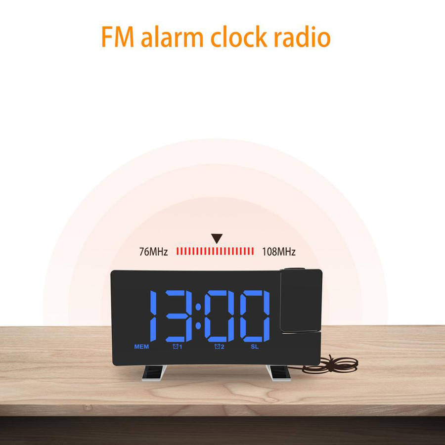 Digital Projector LED Display USB FM Radio Alarm Clock-Blue Light
