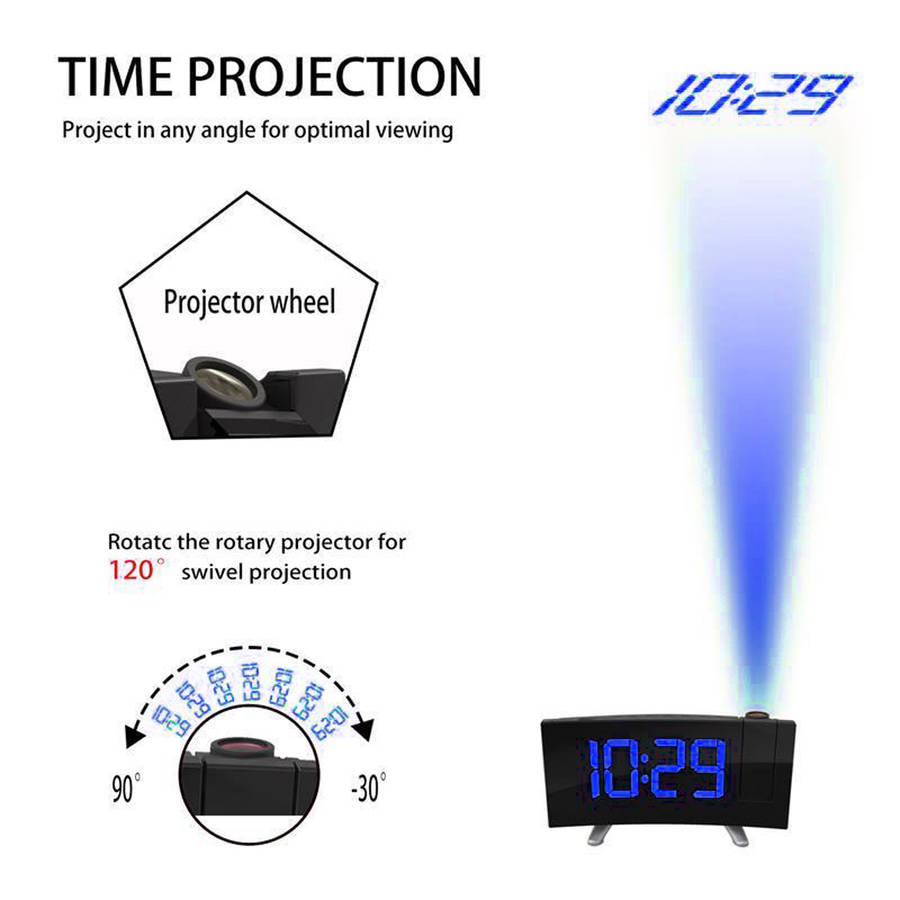 Digital Projector LED Display USB FM Radio Alarm Clock-Blue Light