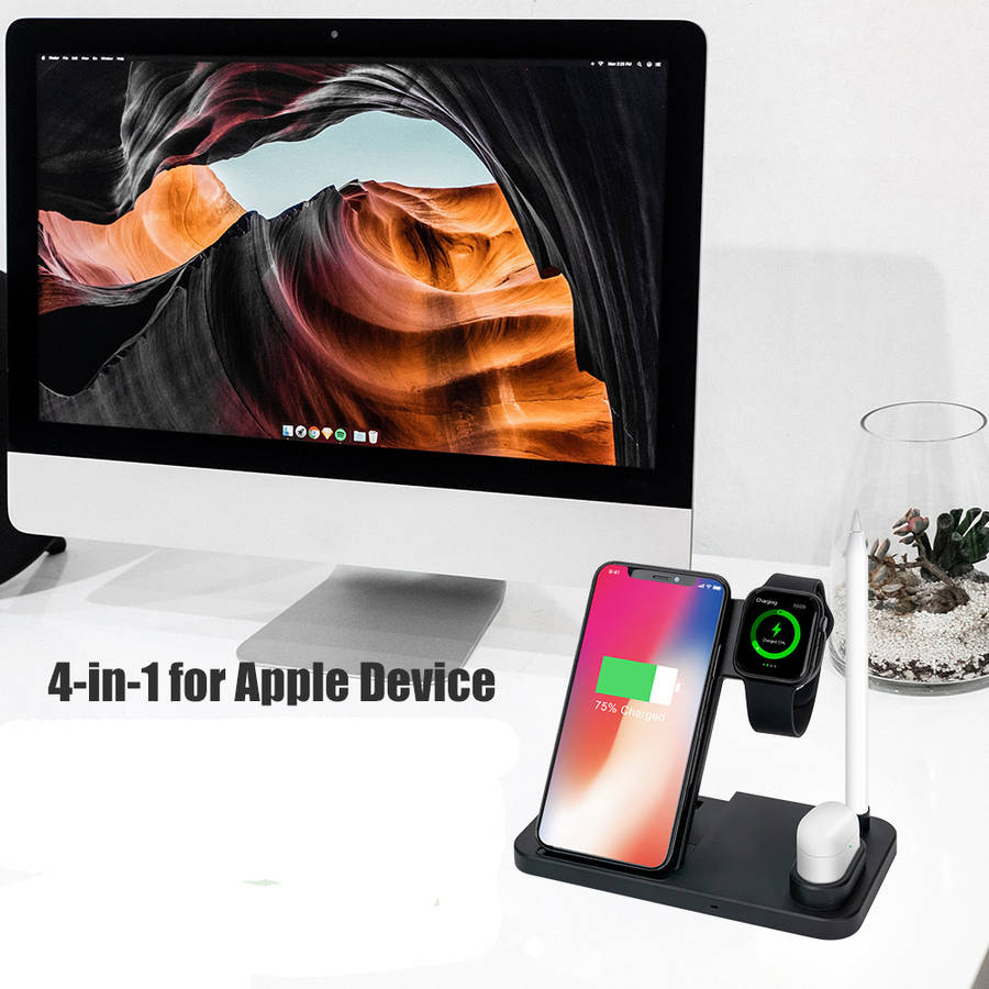 10W Qi Wireless 4 in 1 Charging Dock Station For iPhone 11 Airpods iWatch