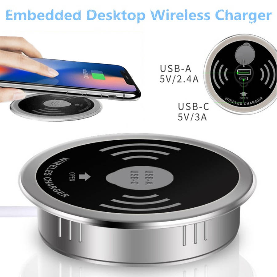 Desktop Embedded 10W Qi Fast Wireless Charger with USB Port