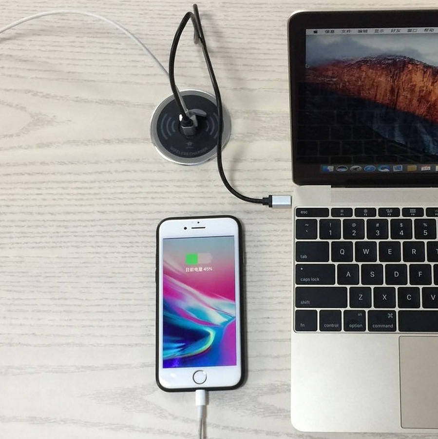 Desktop Embedded 10W Qi Fast Wireless Charger with USB Port