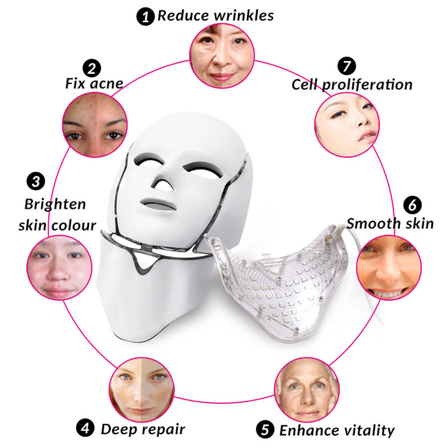 7 Color Electric Therapy LED Face Neck Mask For Healthy Skin Rejuvenation