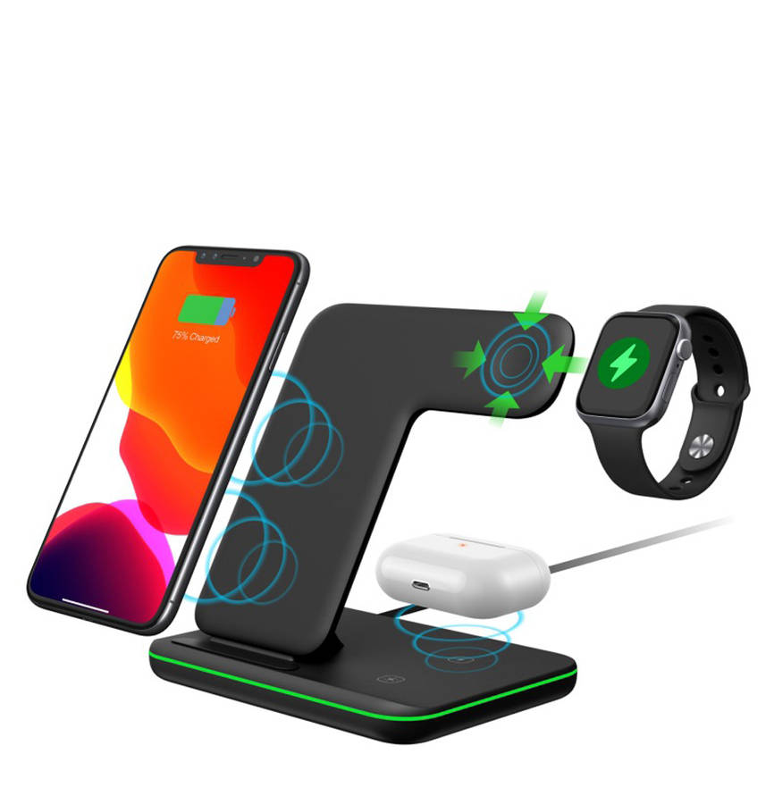 3 in 1 Qi Wireless Charger Charging Dock Station for iPhone Samsung