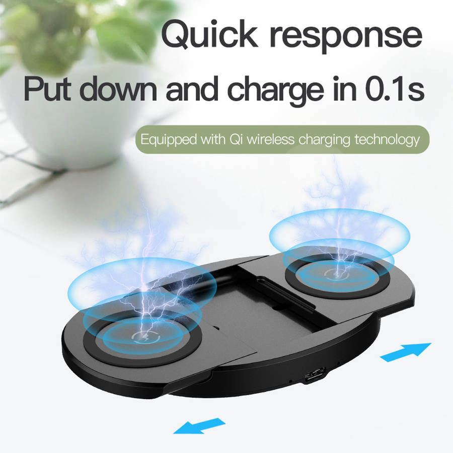 Retractable Dual 10W Fast Charging Pad Qi Wireless Charger