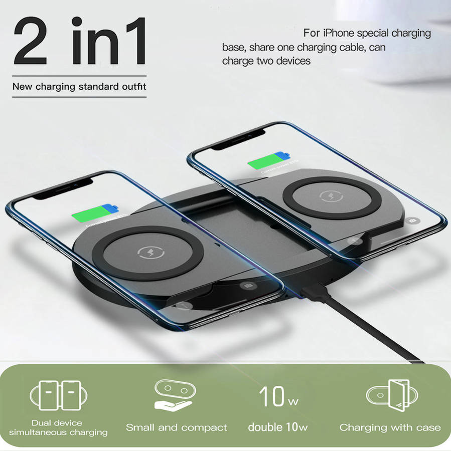 Retractable Dual 10W Fast Charging Pad Qi Wireless Charger