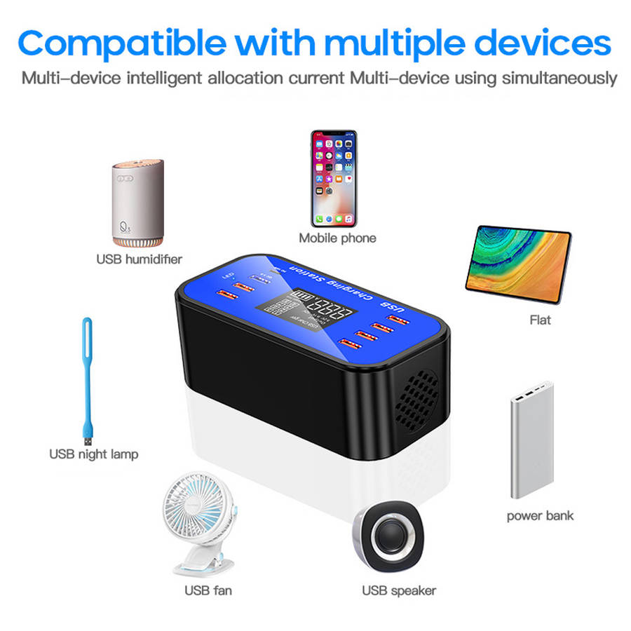 Digital Display 8 Port PD 18W Quick Charge 3.0 USB Type-C Charger