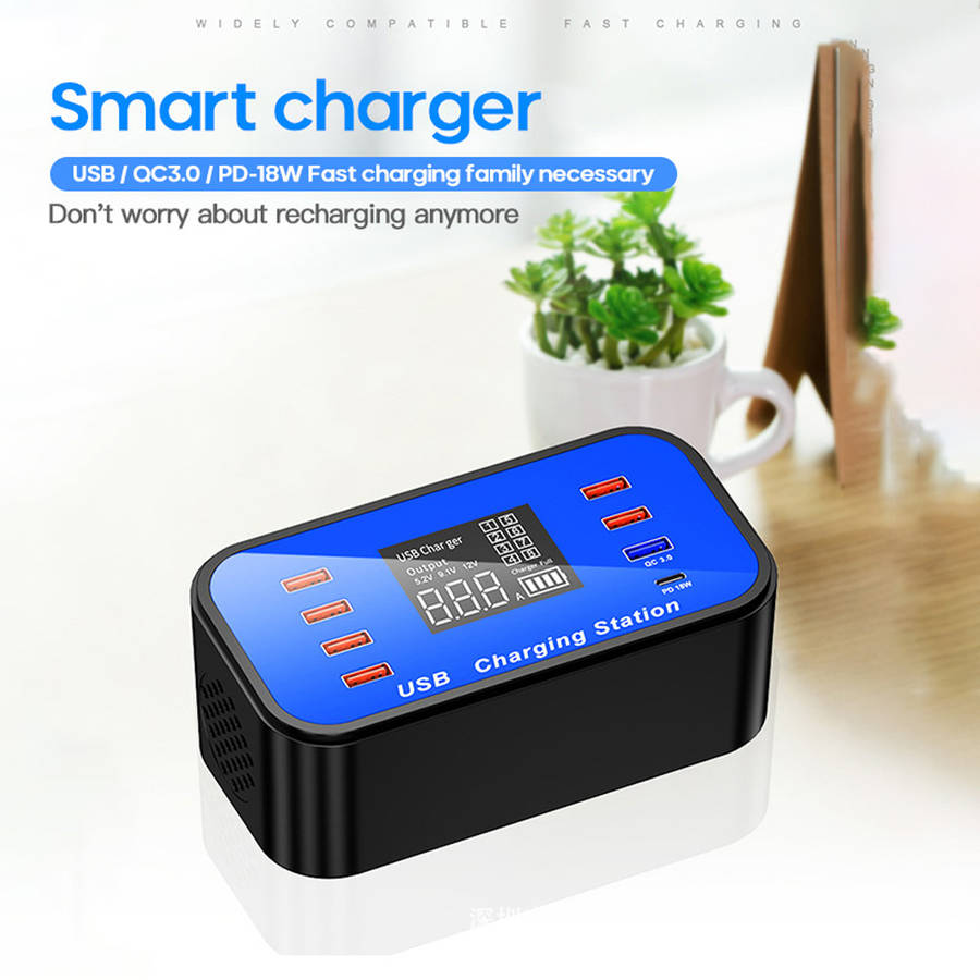 Digital Display 8 Port PD 18W Quick Charge 3.0 USB Type-C Charger
