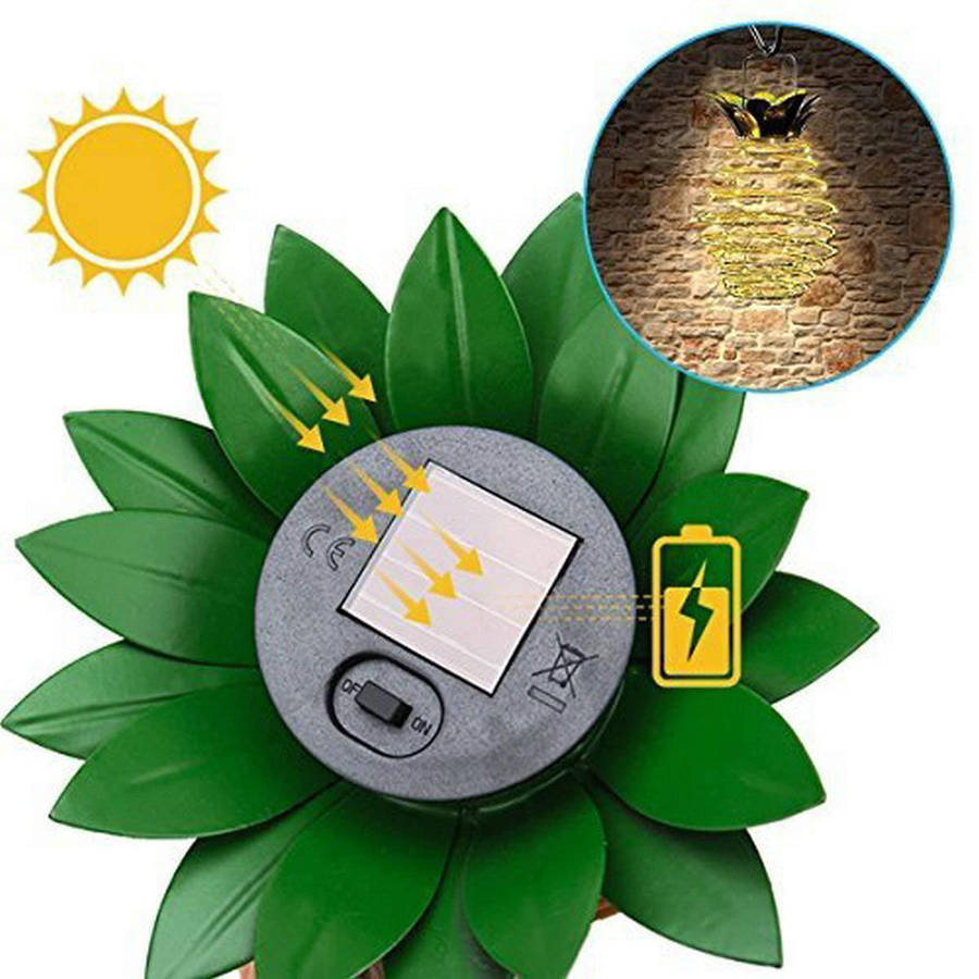 2 Piece Solar Garden Pineapple Shape Outdoor Iron Wire Art Hanging Light