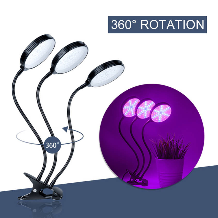USB 360-Degree Rotary 3 Head Clip Holder Full Spectrum LED Grow Light