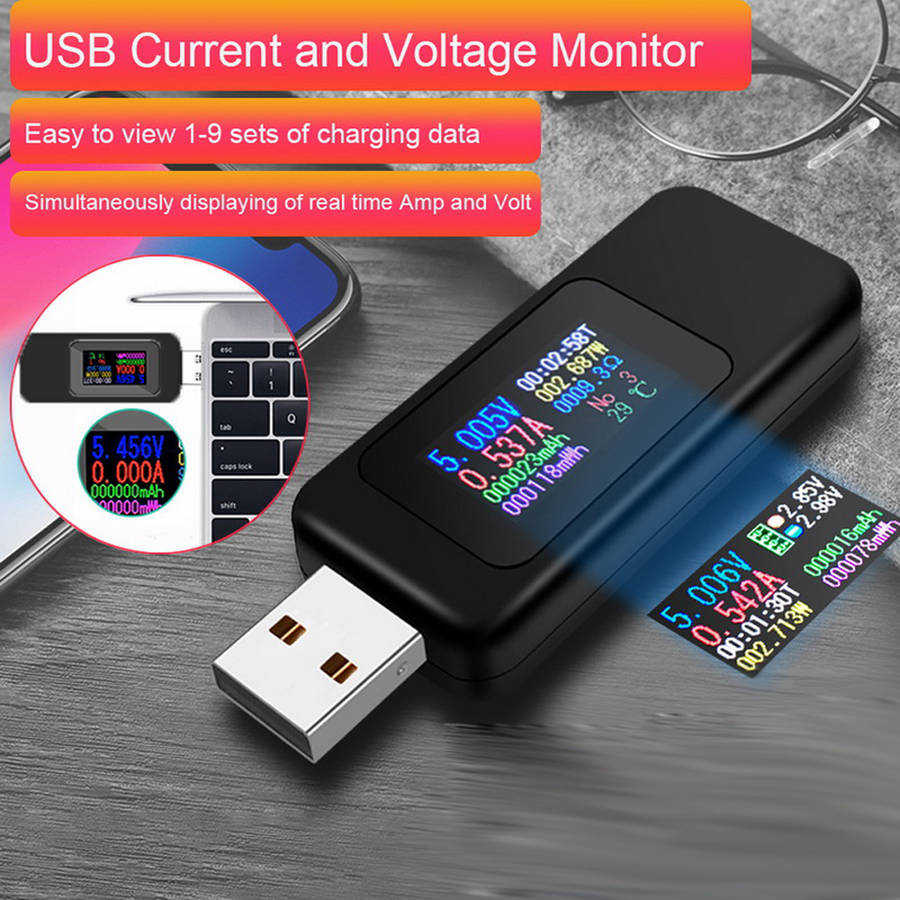 10 in 1 USB Colourful LCD Multifunction Voltmeter Current Tester