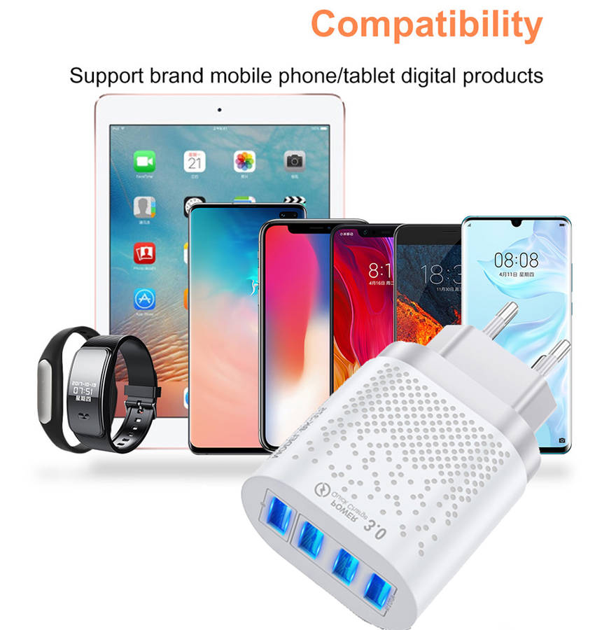 Quick Charge 3.0 USB Charger 4 Ports Fast Charging Wall Charger