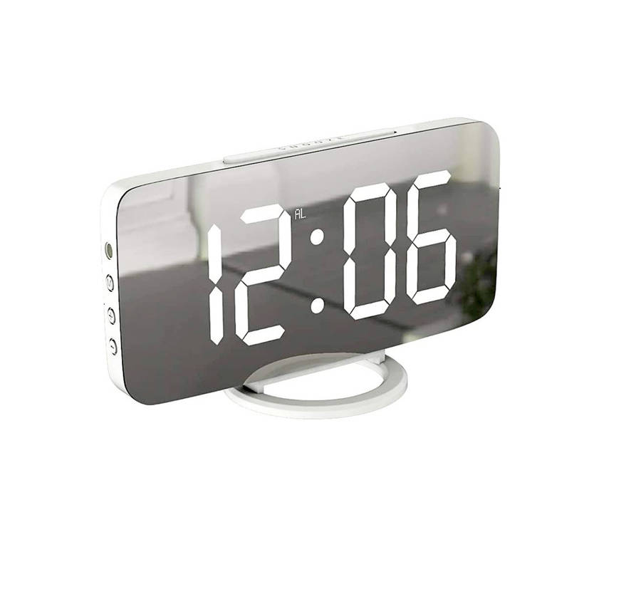 Large LED Display Mirrored Digital Alarm Clock with Dual USB