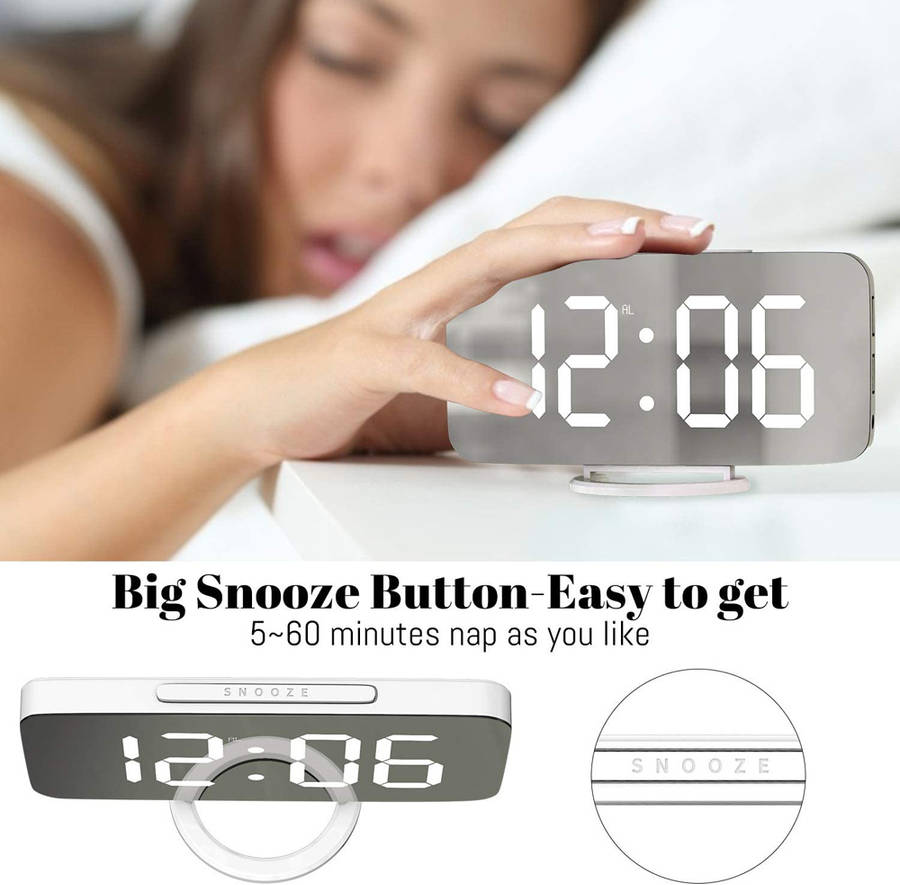 Large LED Display Mirrored Digital Alarm Clock with Dual USB