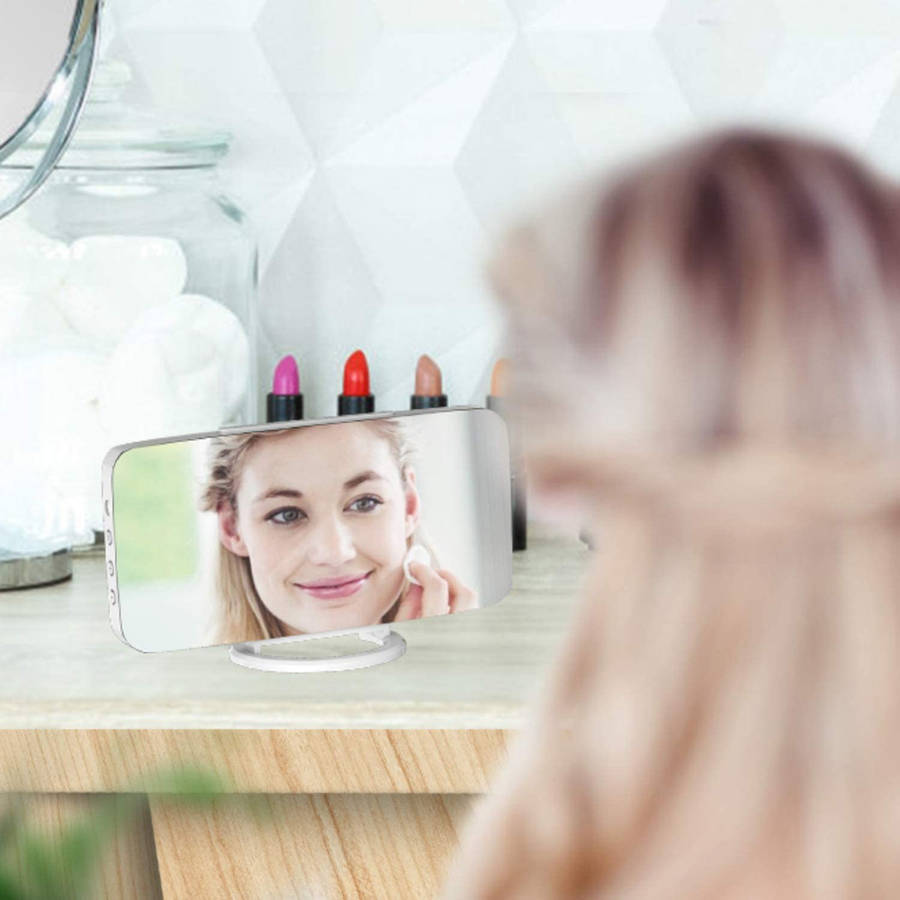 Large LED Display Mirrored Digital Alarm Clock with Dual USB-White&Red