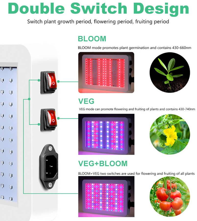 Double Switch Dessign Full Spectrum LED Grow Light For Plants Growth