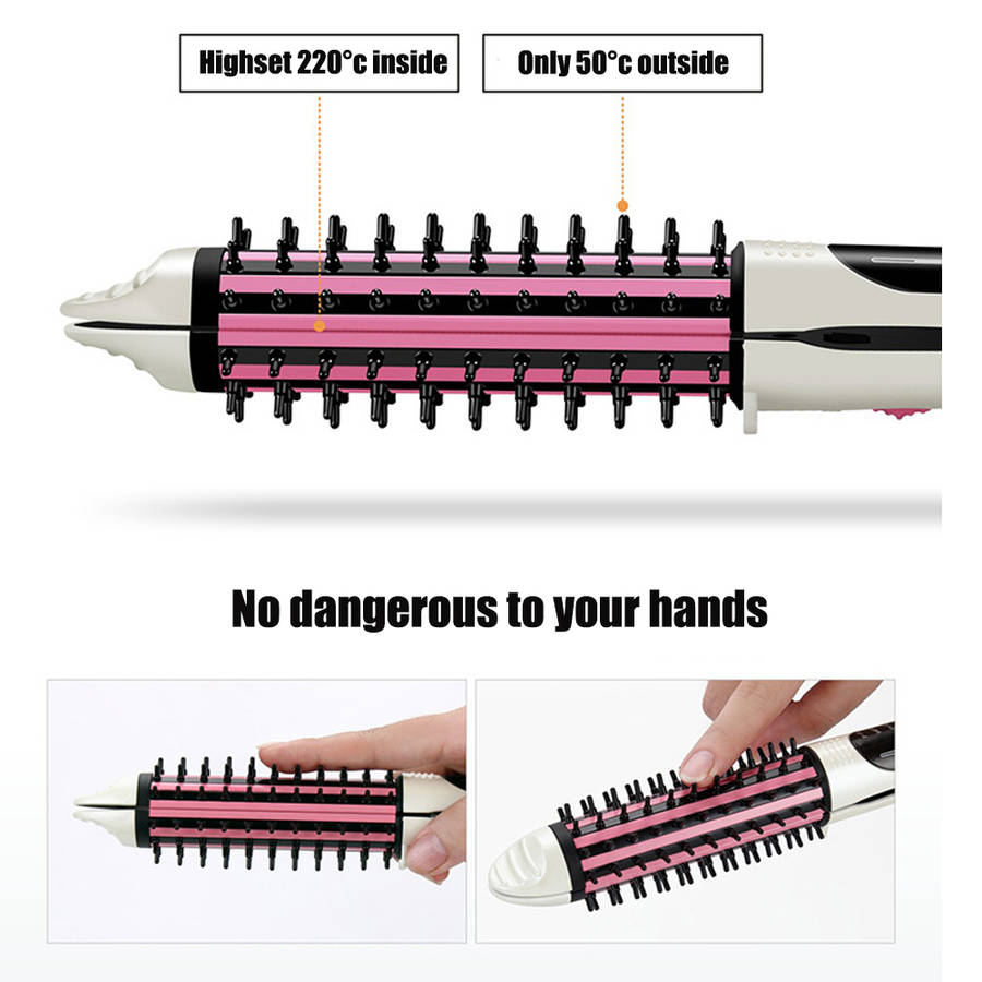 2 in 1 Hair curler Brush Electric straightening Iron-White