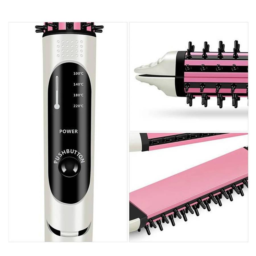 2 in 1 Hair curler Brush Electric straightening Iron-White