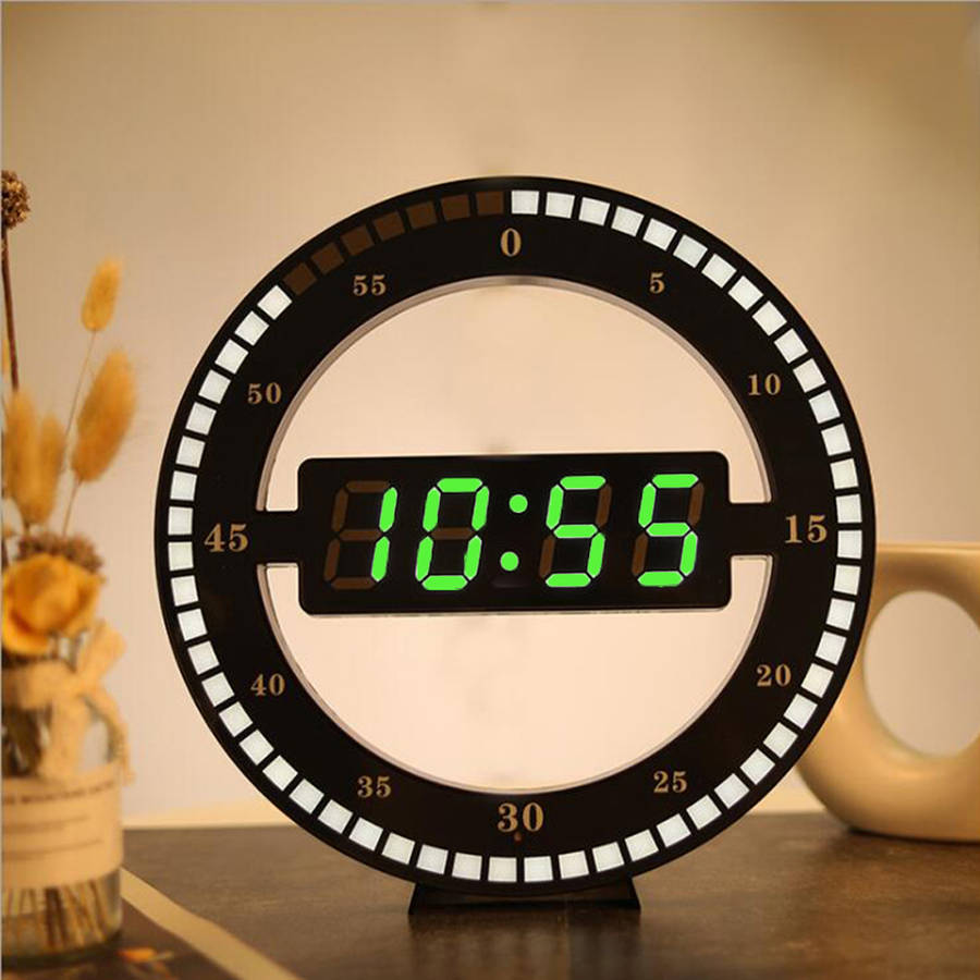 3D LED Digital Wall Clock Electronic Night Glow Round Wall Clock