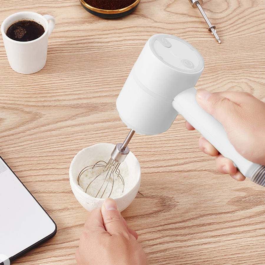 Portable Rechargeable Electric Food Mixer Handheld Blender Milk Frother-White