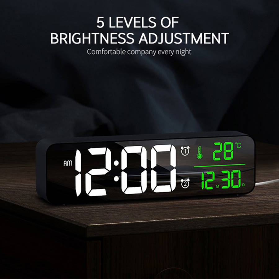 USB LED Temperature Date HD Display Electronic Desktop Alarm Clock-Black