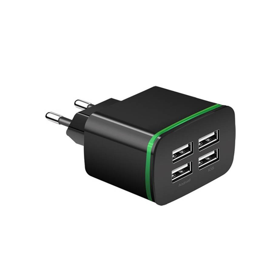4A Quick Charger EU Plug 4-Port USB Charge Adapter with LED Light