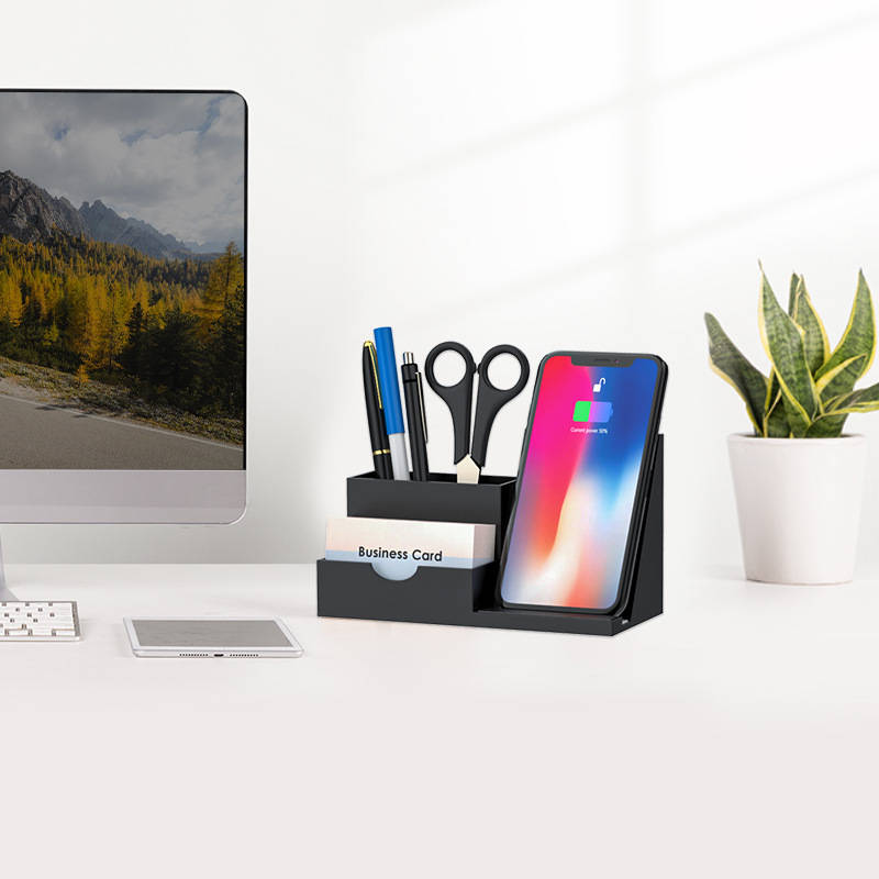 Wireless Charger Desk Organizer Desktop Pen Holder Storage Box