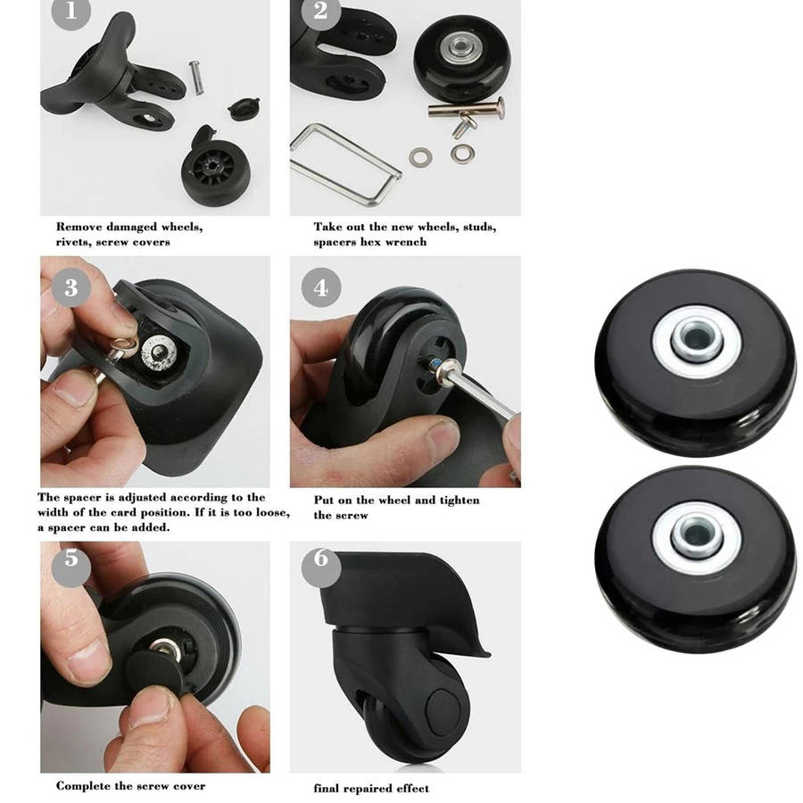 2 Piece Luggage Suitcase Replacement Rubber Wheels Repair Swivel Caster