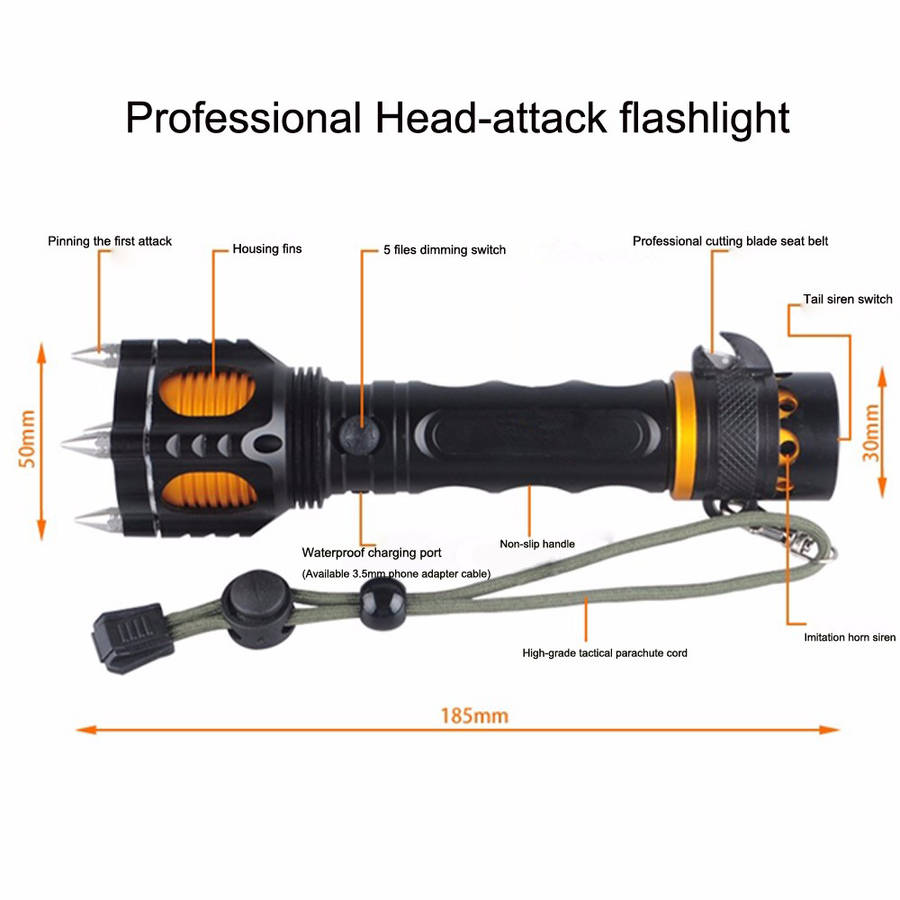 Rechargeable LED Metal Heads Tactical Flashlight