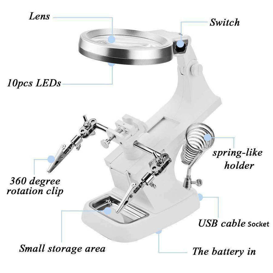 3X 4.5X LED Light Helping Hands Magnifier Station