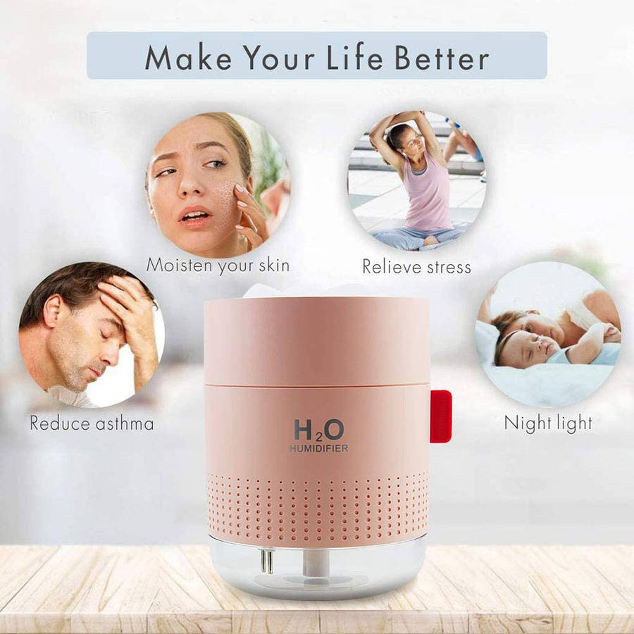 Portable Cool Mist Humidifier Desktop Humidifier with Night Light-Pink