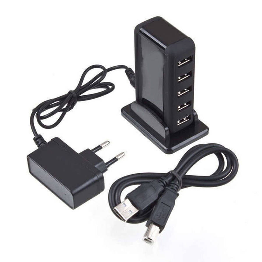 Multifunctional Portable 7 Ports USB 2.0 Splitter - Black