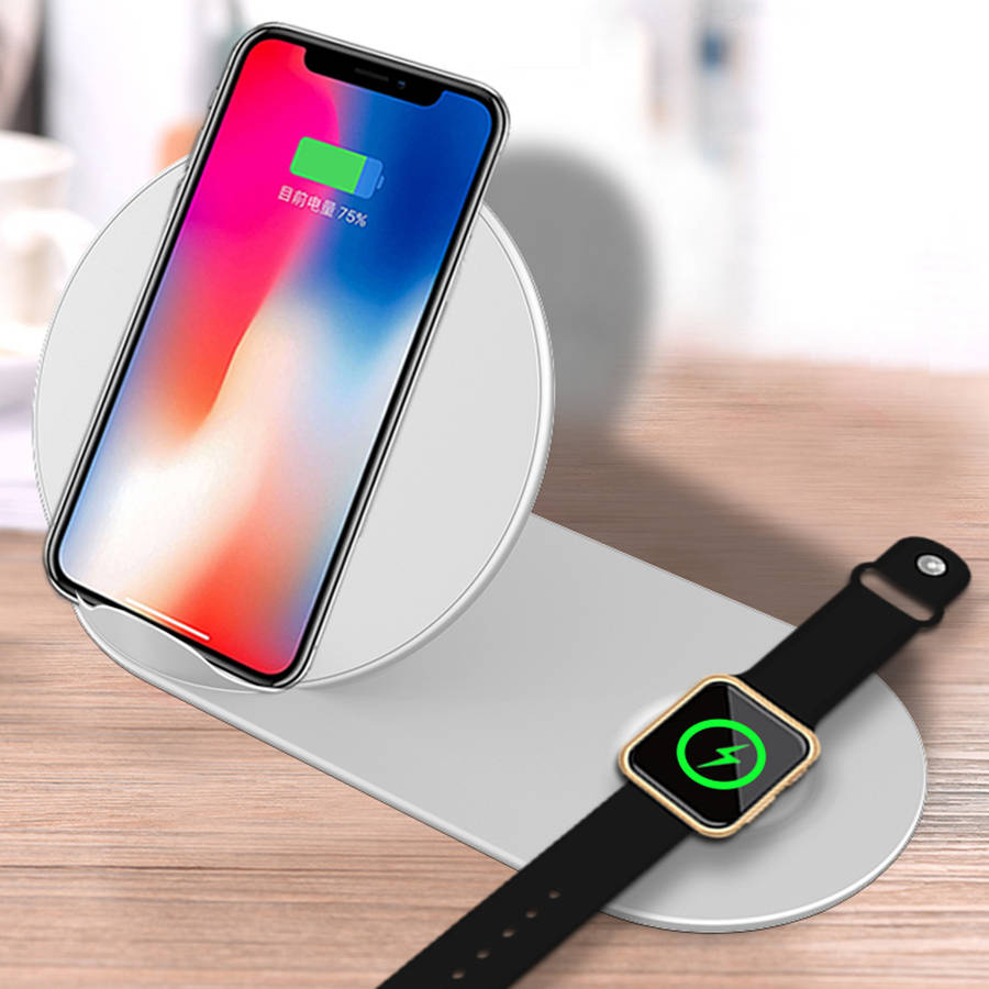 2 in 1 Wireless Charger Dock Compatible With Apple Watch & iPhone - White