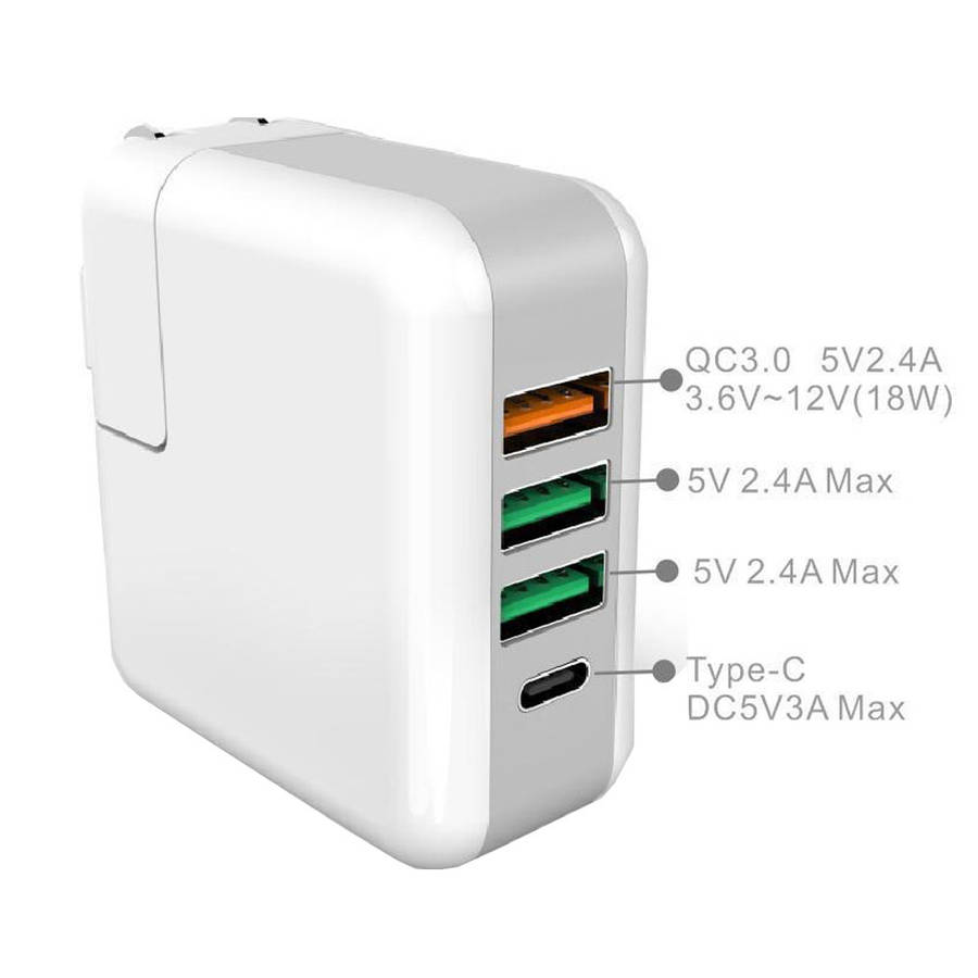 Multifunctional Portable QC 3.0 Travel Charger With Type-C Port