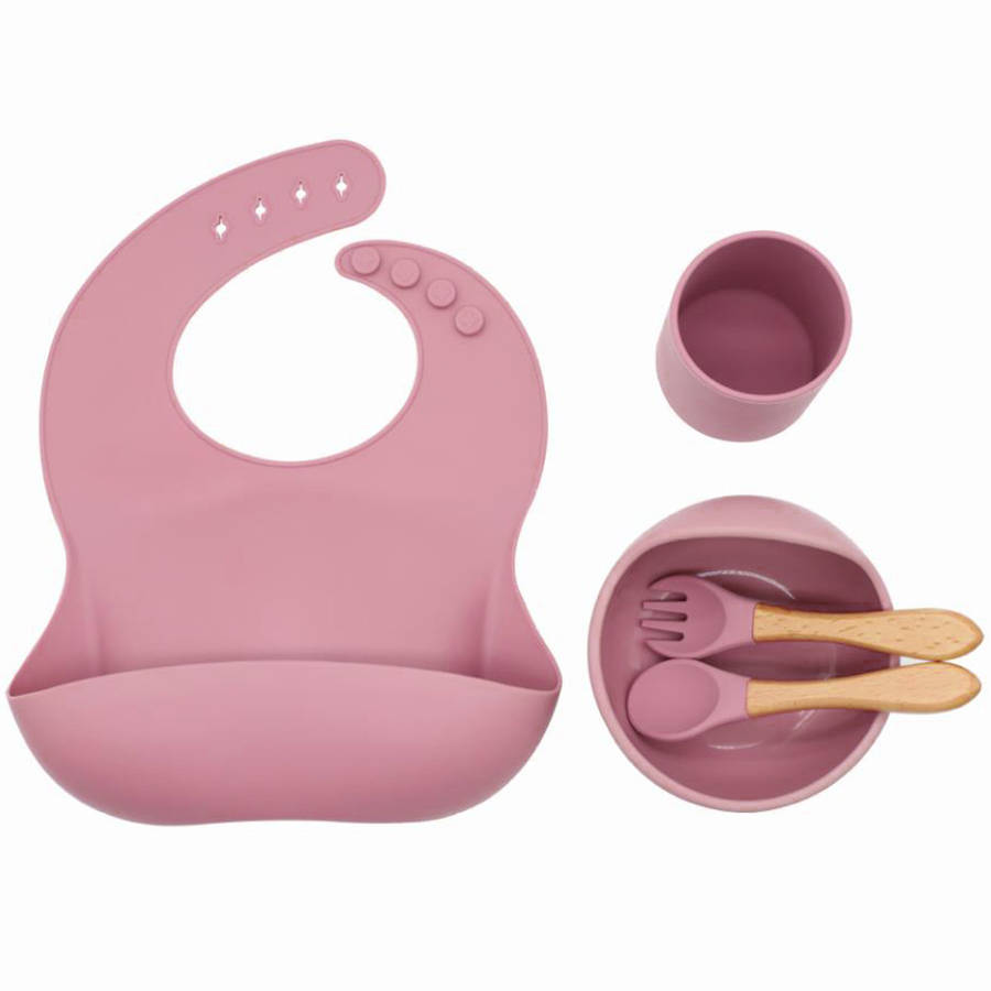 Baby Cutlery Set with Suction Cup 5 Piece Silicone Bowl - Red