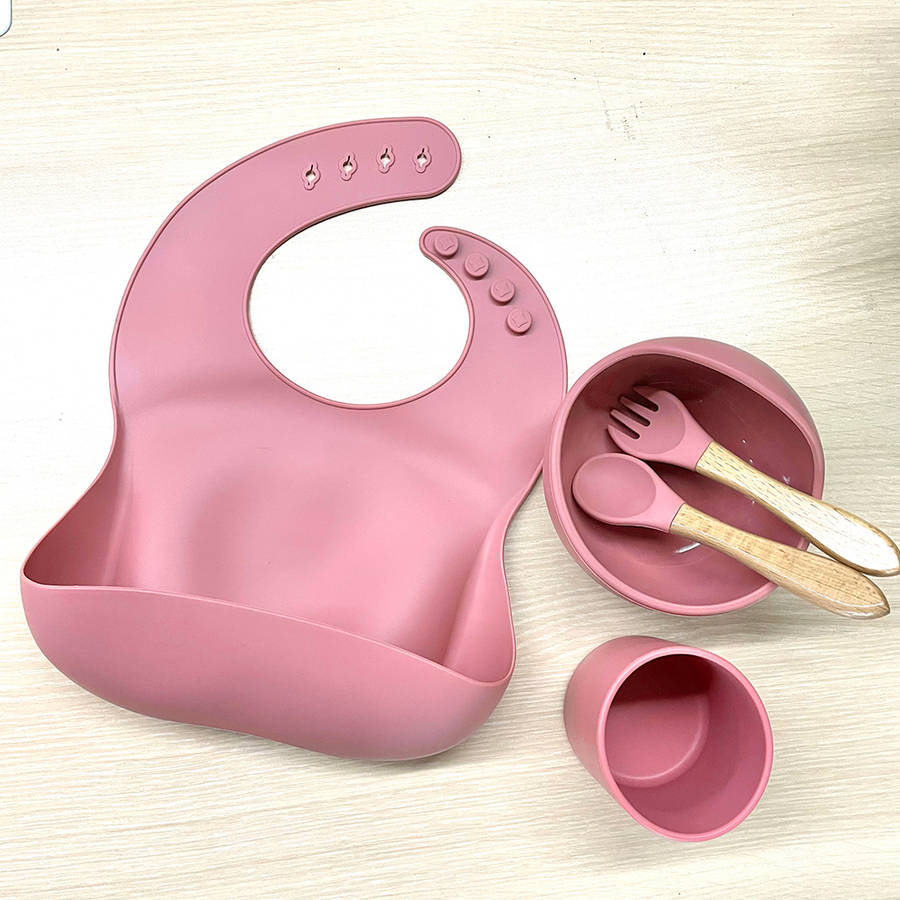 Baby Cutlery Set with Suction Cup 5 Piece Silicone Bowl - Red