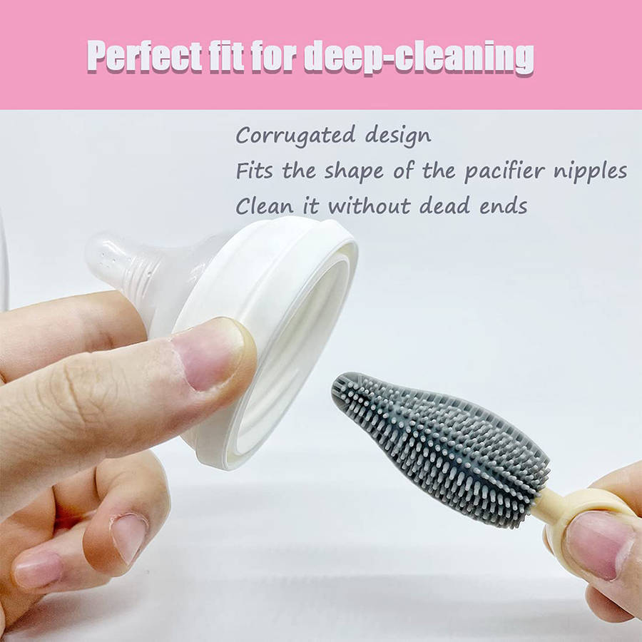 Baby Bottle Brush Portable Brush Set Silicone Bottle Brush Cleaner-Grey