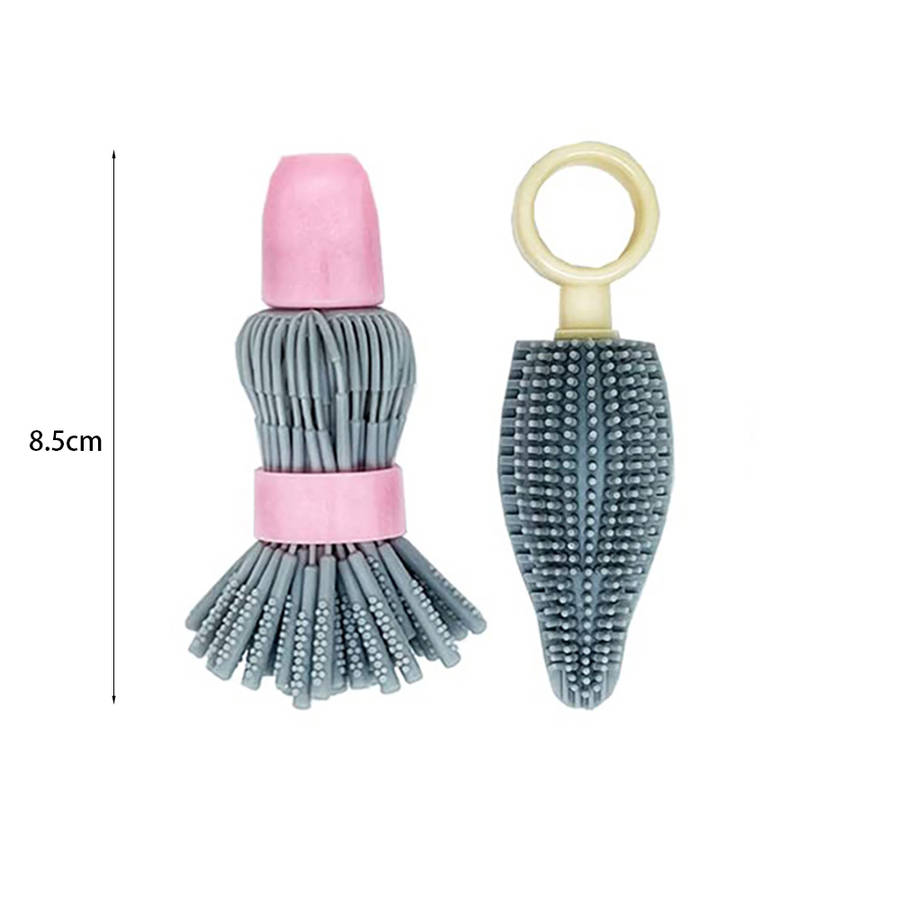 Baby Bottle Brush Portable Brush Set Silicone Bottle Brush Cleaner-Grey